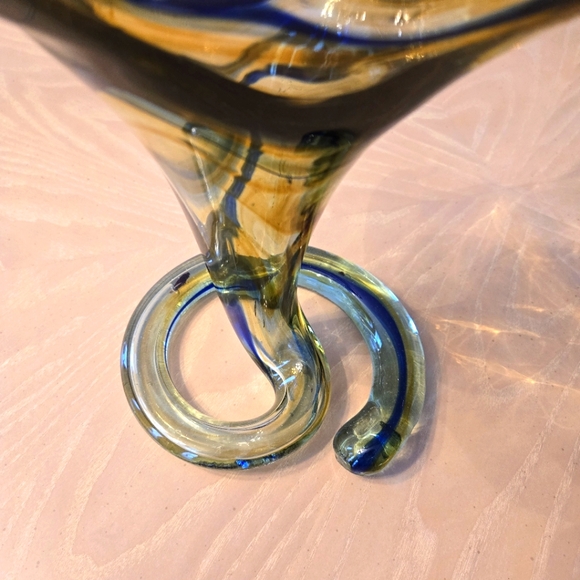 Vintage Mid-Century Free-Form Hand Blown Murano Style Swirl Glass Vase Coil Base - Picture 6 of 16